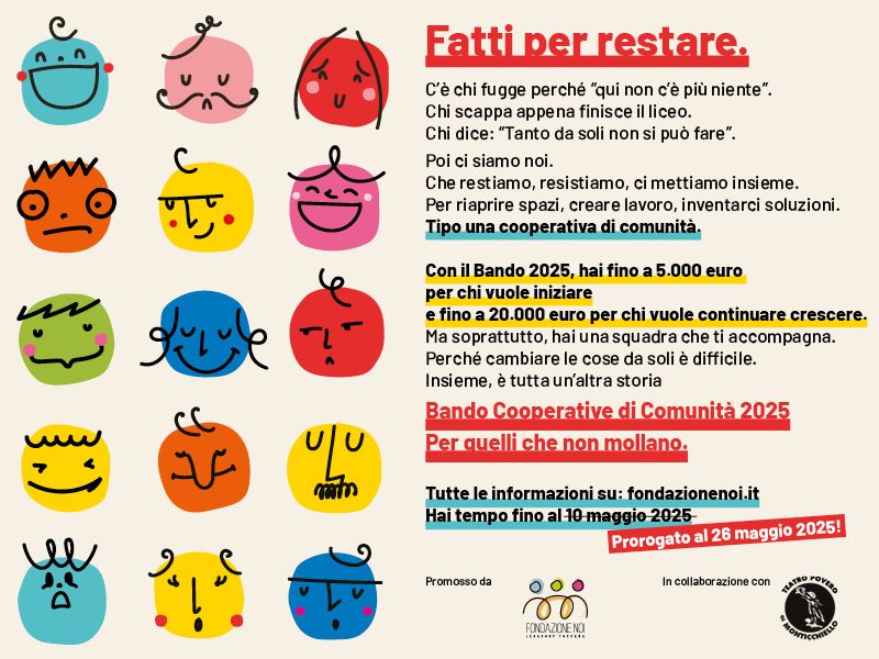 “Fatti per restare”: prorogato il bando per far nascere nuove cooperative di comunità e supportare i progetti di sviluppo di quelle esistenti